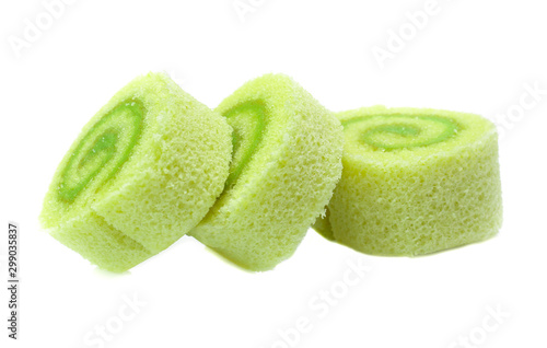 Green roll cake isolated on white background