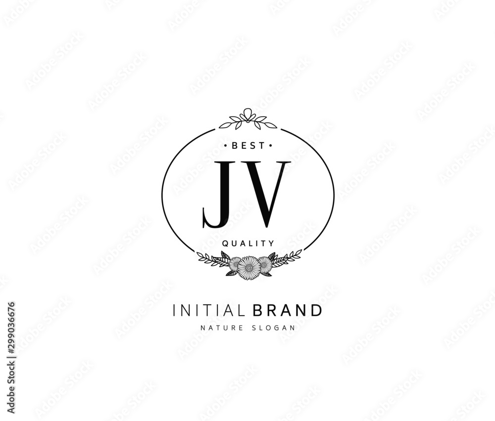 J V JV Beauty vector initial logo, handwriting logo of initial signature, wedding, fashion, jewerly, boutique, floral and botanical with creative template for any company or business.