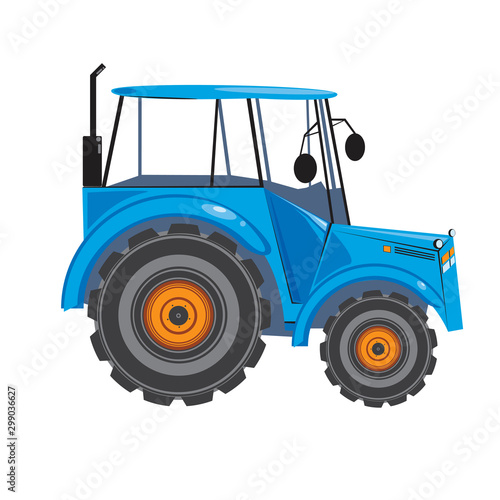 A vector single agricultural or construction tractor and nobody isolated on white background