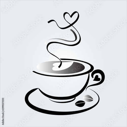 Coffee cup with a love heart line art logo icon illustration vector image