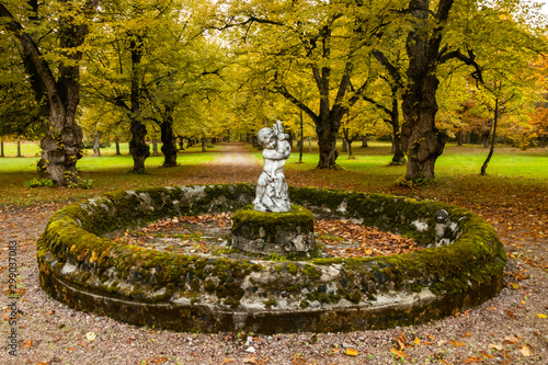 Loviisa, Finland - 7 October 2019: The old fountain on Manor House Malmgard.