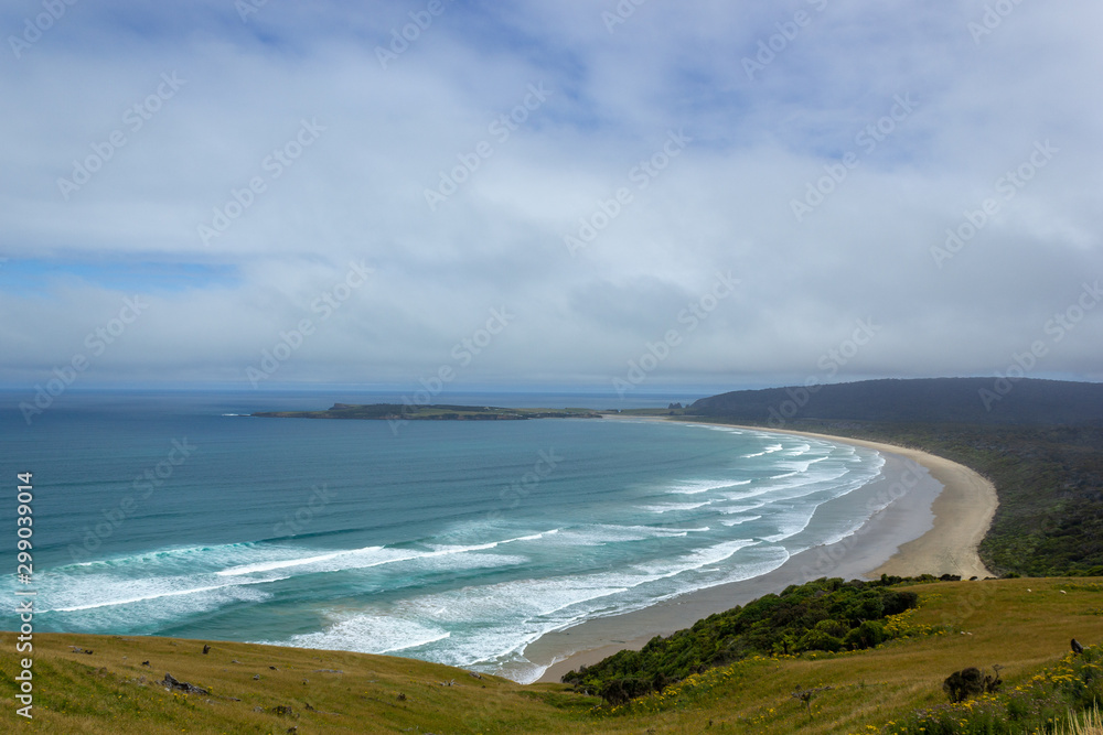 A great view from the Florence Hill Lookout along the Southern Scenic Route beach in South Island, New Zealand.