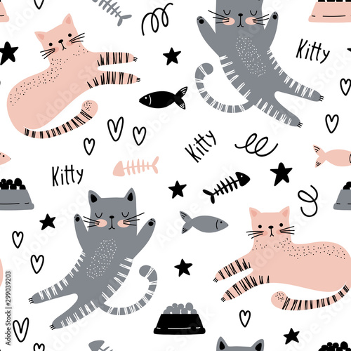 Seamless background with cute cats