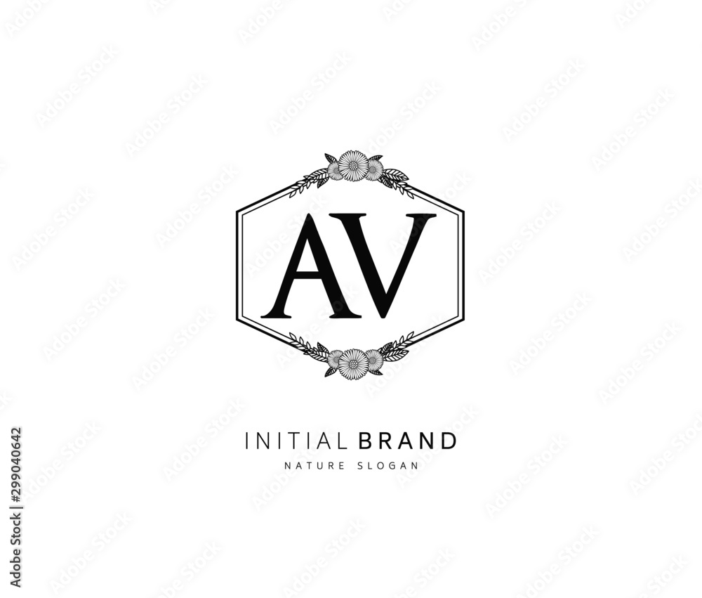 Fototapeta premium A V AV Beauty vector initial logo, handwriting logo of initial signature, wedding, fashion, jewerly, boutique, floral and botanical with creative template for any company or business.