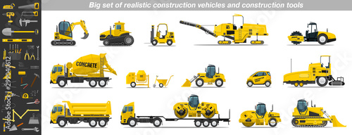 Fotografia Big set of realistic construction vehicles and construction tools