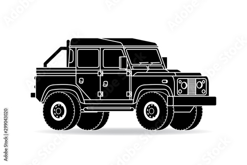 Britischer Pickup 4 x 4 Geländewagen schwarz Silhouette