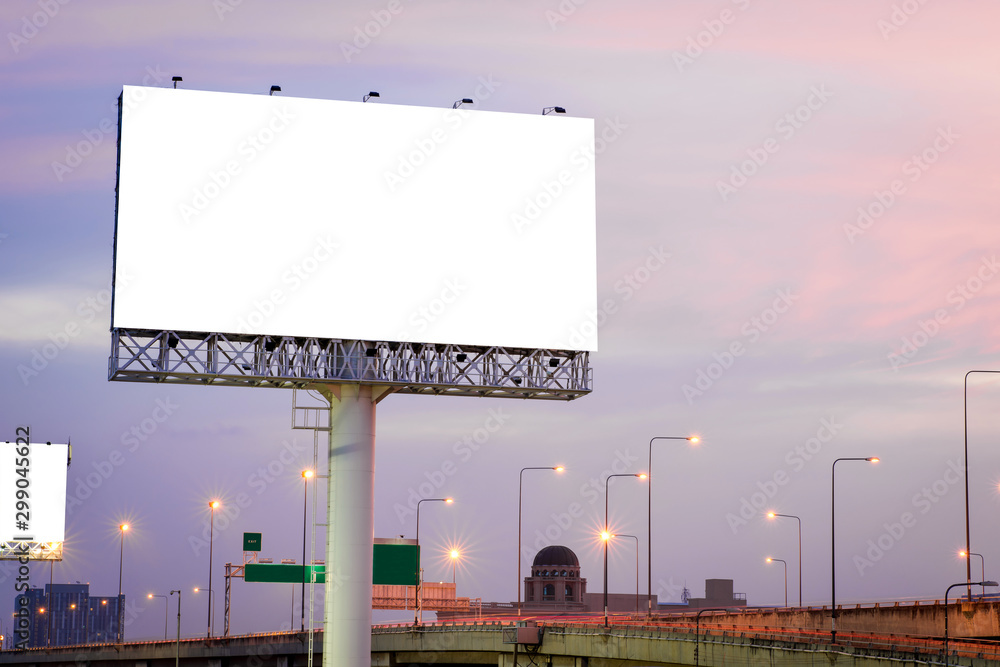 Blank billboard for advertisement at twilight - obrazy, fototapety, plakaty 