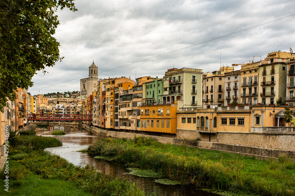 Girona cityscape river bridge