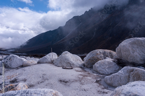 Stone path in Khumbu valley , Ama Dablam mount area