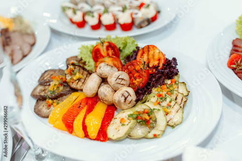 Beautifully decorated plate of cooked grilled vegetables