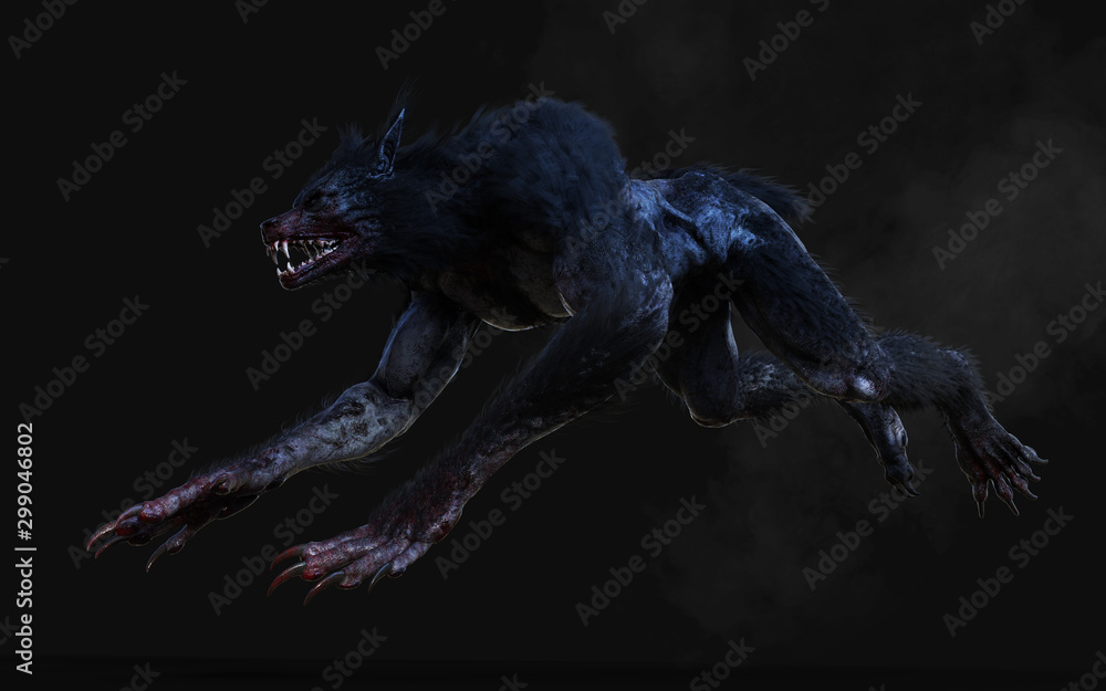 Fototapeta 3d ilustracja wilkołaka na ciemnym tle ze ścieżką przycinającą.