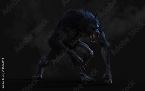 Fotografie 3d Illustration of a werewolf on dark background with clipping path