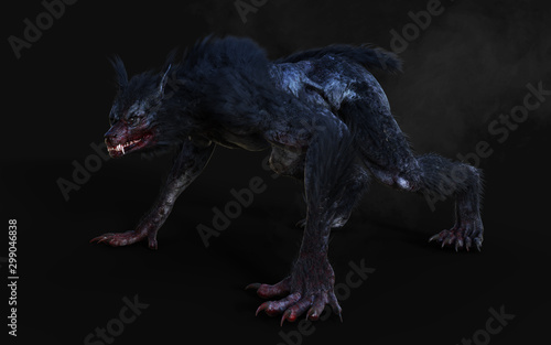 Fototapeta 3d Illustration of a werewolf on dark background with clipping path.