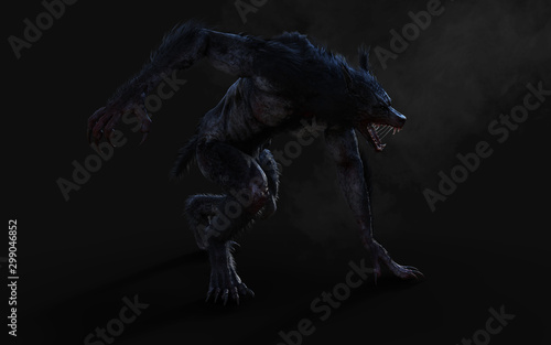 Fototapeta 3d ilustracja wilkołaka na ciemnym tle ze ścieżką przycinającą.