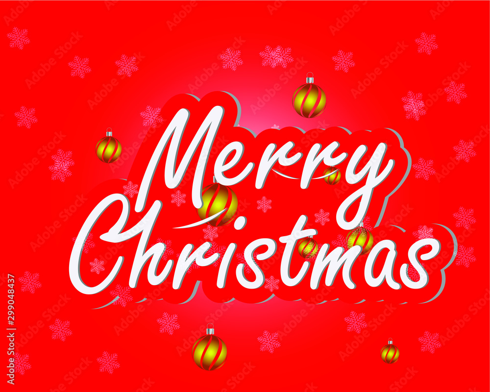 Merry christmas text with christmas ball on red background