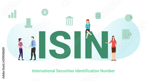 isin international securities identification number concept with big word or text and team people with modern flat style - vector