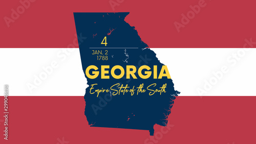 4 of 50 states of the United States with a name, nickname, and date admitted to the Union, Detailed Vector Georgia Map for printing posters, postcards and t-shirts