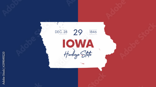 29 of 50 states of the United States with a name, nickname, and date admitted to the Union, Detailed Vector Iowa Map for printing posters, postcards and t-shirts