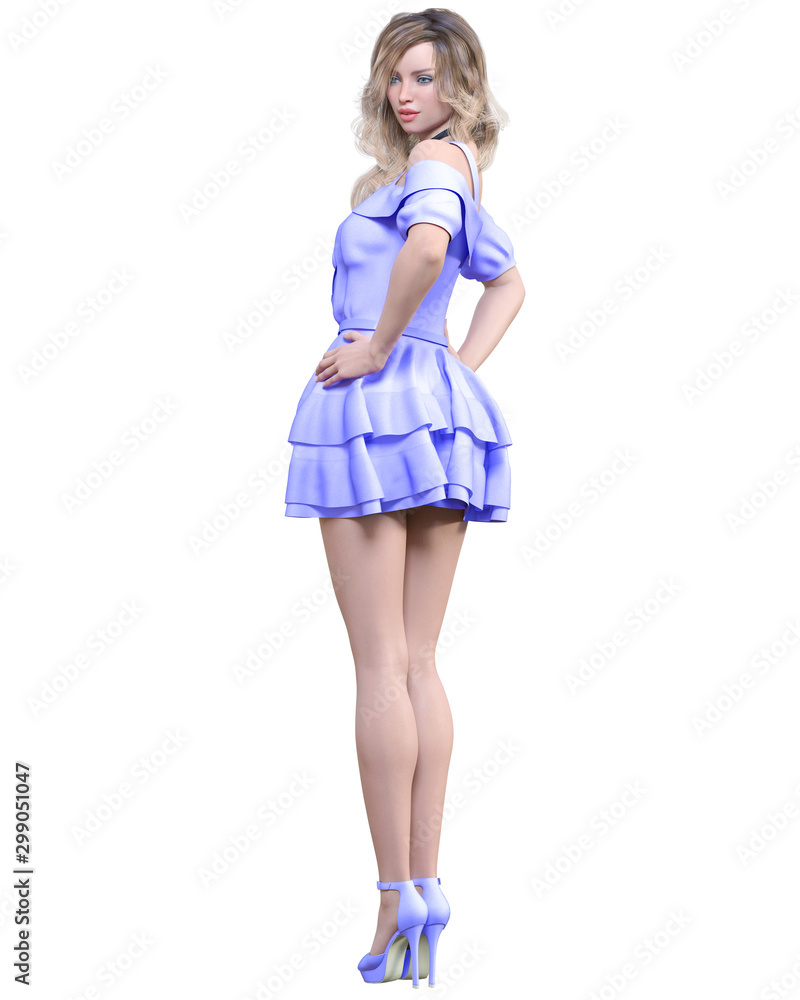 Beautiful blonde woman in light summer waving dress. Beautiful blonde woman in light summer waving dress.
