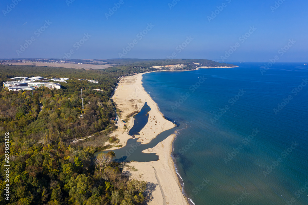 Fototapeta premium Aerial view to the mouth of the river Kamchia
