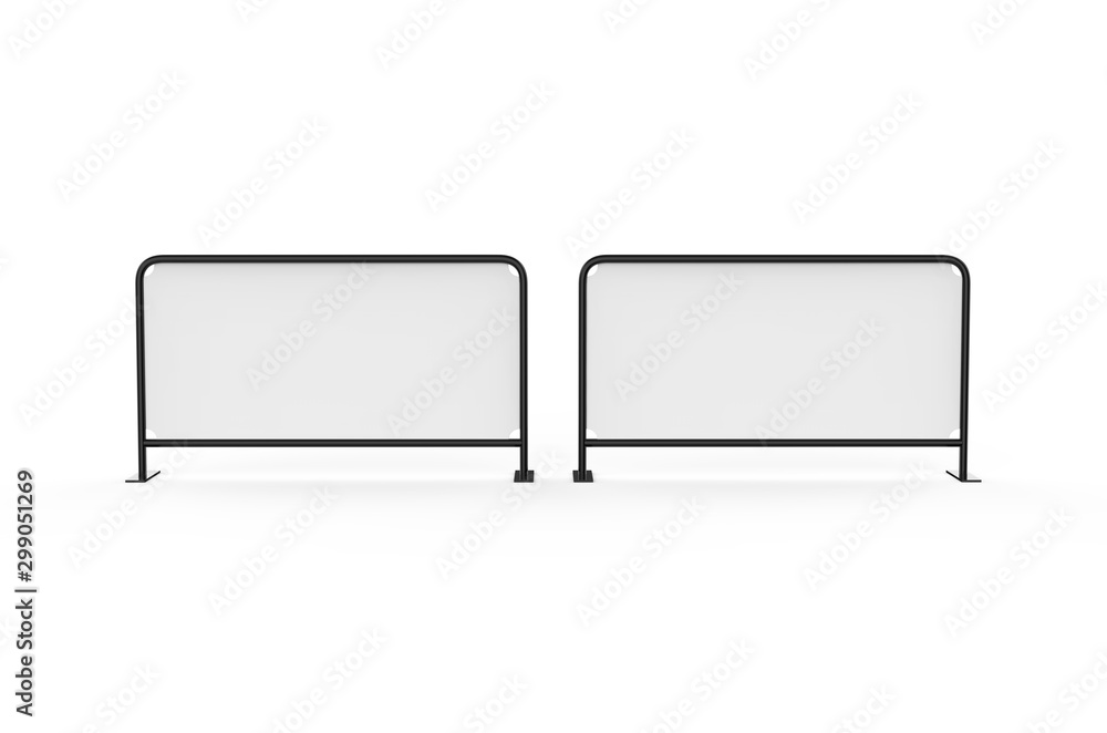 Black round tube cafe barrier, shop barrier and store side sign stand, mock up template on isolated white background, 3d illustration