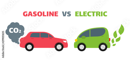 gasoline versus electric car clean energy transport concept