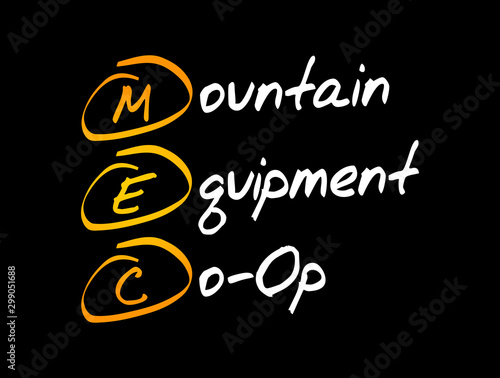 MEC - Mountain Equipment Co-Op acronym, concept background