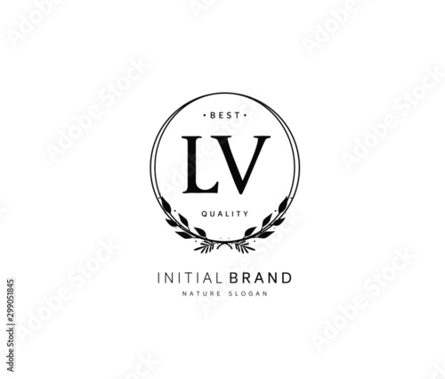 L V , Beauty vector initial logo, handwriting logo of initial signature, wedding, fashion, jewerly, boutique, floral and botanical with creative template for any company or business.