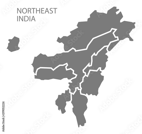 Northeast India gray region map illustration
