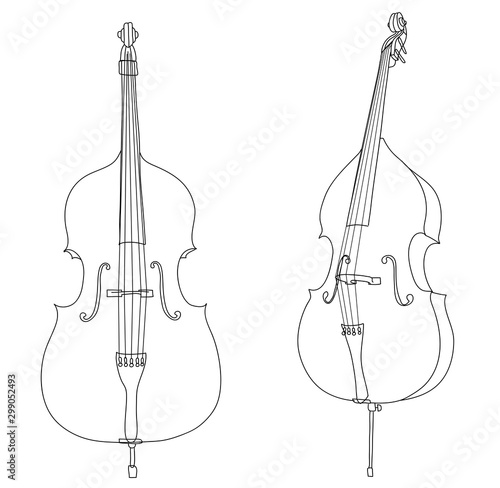 Classic double bass vector isolated on white background, different angles
