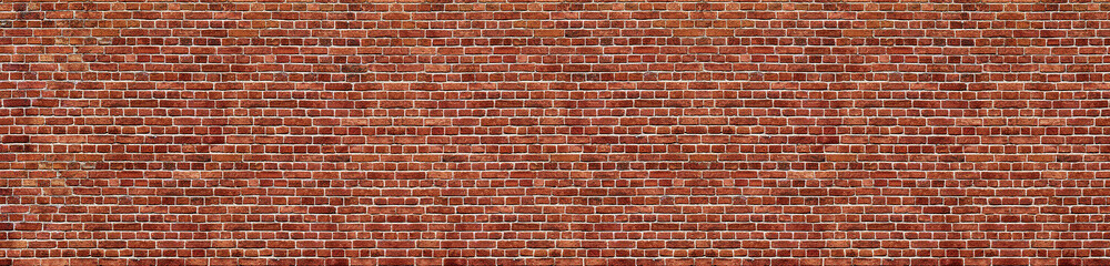 Poster Bakstenen muur Oud rood metselwerk breed panorama  © uv_group