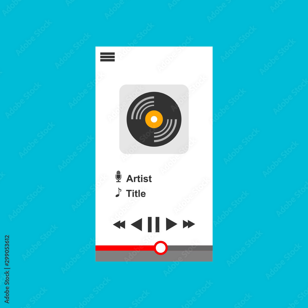Media player application, app template with flat design style for smart phones, PC or tablets. Clean and modern - Vector Media player application, app template with flat design style for smart phones, PC or tablets. Clean and modern - Vector