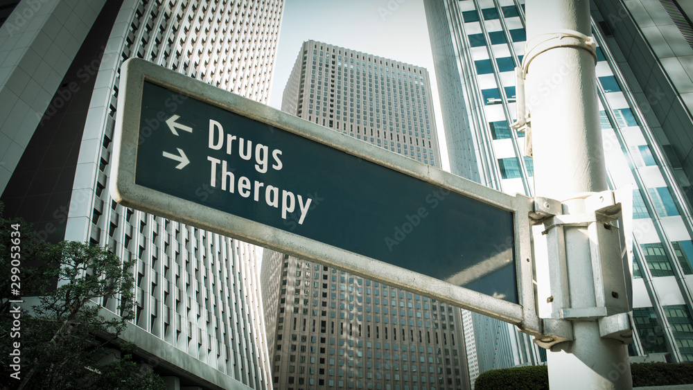 Obraz premium Street Sign to Therapy versus Drugs