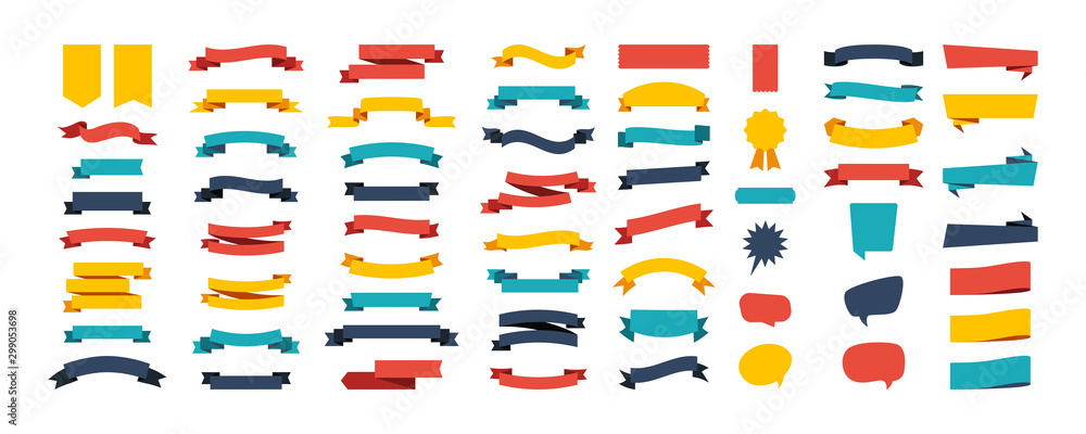 Colorful Vector Ribbon Banners. Set of Ribbons Banners with Label, Tag and Quality Badges. Banners set and colorful Ribbon, isolated on white background. Ribbon Banner in modern simple flat design