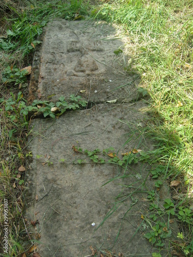 Old tombstones nineteenth century with cross symbol