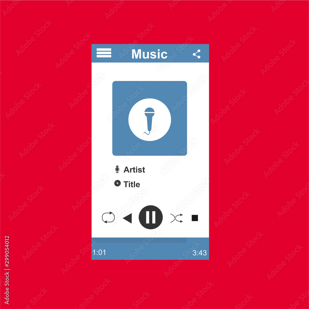 Media player application, app template with flat design style for smart phones, PC or tablets. Clean and modern - Vector Media player application, app template with flat design style for smart phones, PC or tablets. Clean and modern - Vector