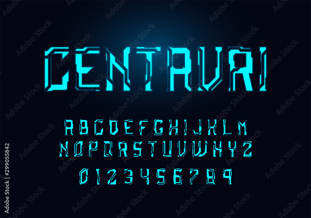 Tech hologram alphabet font in sci fi style. Typography modern space cyber font set for logo, poster, games, interface and movie. Vector Illustration. EPS 10 Tech hologram alphabet font in sci fi style. Typography modern space cyber font set for logo, poster, games, interface and movie. Vector Illustration. EPS 10