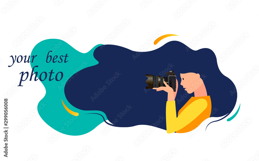 Concept of a photographer with a camera in flat style. Reflex Camera. professional or amateur photo. World Photography Day. vector illustration on a white background for web, sites, studios.