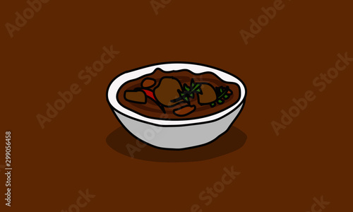 Mutton Curry Hand Drawn Vector Illustration