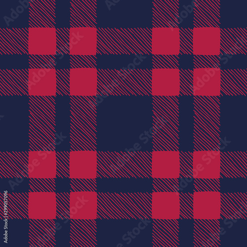 Classic Hand-Drawn Blue and Red Buffalo Plaid Checks Vector Seamless Pattern