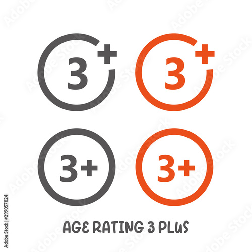 Age rating 3 plus movie icon. Under 3 years sign mark simple flat style vector illustration.