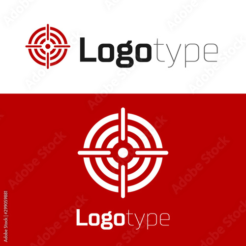 Red Target sport for shooting competition icon isolated on white background. Clean target with numbers for shooting range or pistol shooting. Logo design template element. Vector Illustration