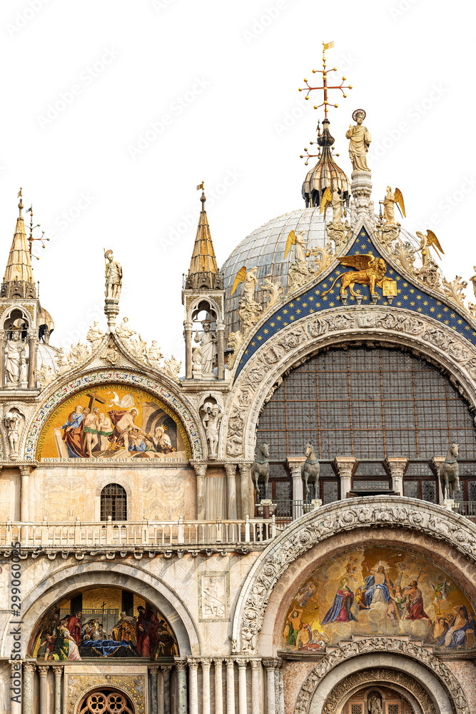 Basilica and Cathedral of San Marco (St. Mark the evangelist) isolated on white background, Venice, UNESCO world heritage site, Veneto, Italy, Europe
