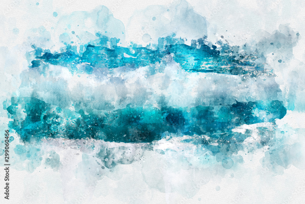 Obraz Abstract blue wave ocean watercolor background. Artistic painted background for design, wallpaper, texture. Modern art. Contemporary art.