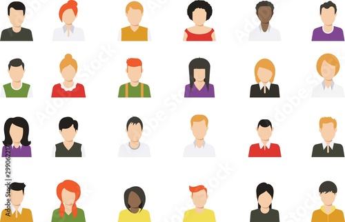 Social media avatar vector graphics flat icons.Set of hand drawn Avatar profile icon (or portrait icon), including male and female . User flat avatar icon, sign, profile people symbol