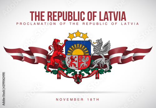 vector festive banner with flags of The Latvia and an inscription "Proclamation of the Republic of Latvia November 18th"