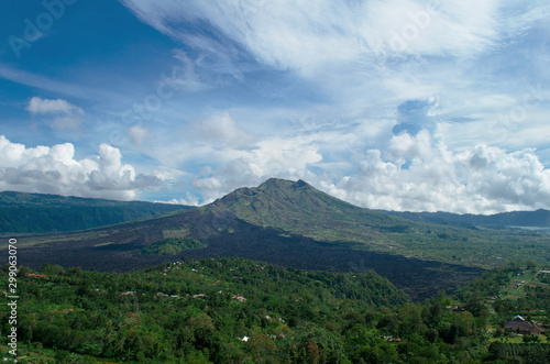 Aerial view of Indonesian volcano Batur in the tropical island Bali.