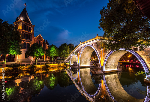 Taierzhuang is located in Zaozhuang in Shandong, is the largest water town in China. Historically, it was an important hub along the Grand Canal, China. photo