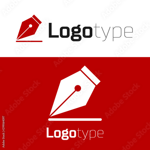 Red Fountain pen nib icon isolated on white background. Pen tool sign. Logo design template element. Vector Illustration