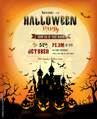 Halloween party invitation with scary pumpkins